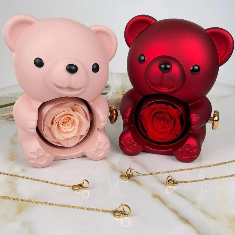 Rosenbär mit personalisierter Kette im Set