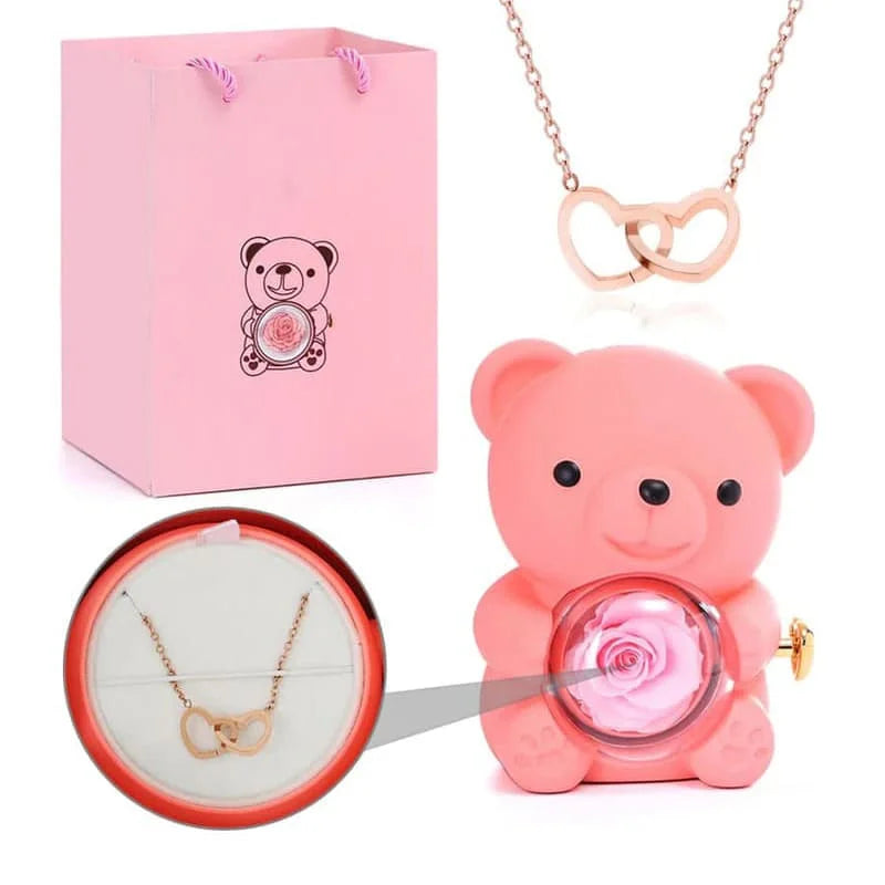Rosenbär mit personalisierter Kette im Set