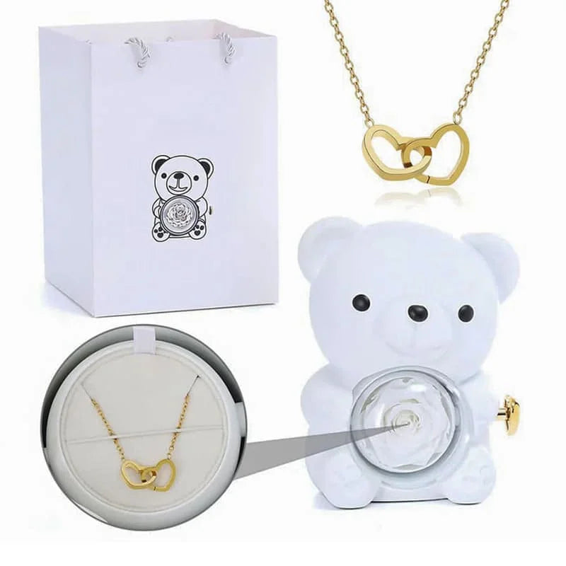 Rosenbär mit personalisierter Kette im Set