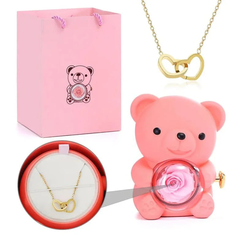 Rosenbär mit personalisierter Kette im Set