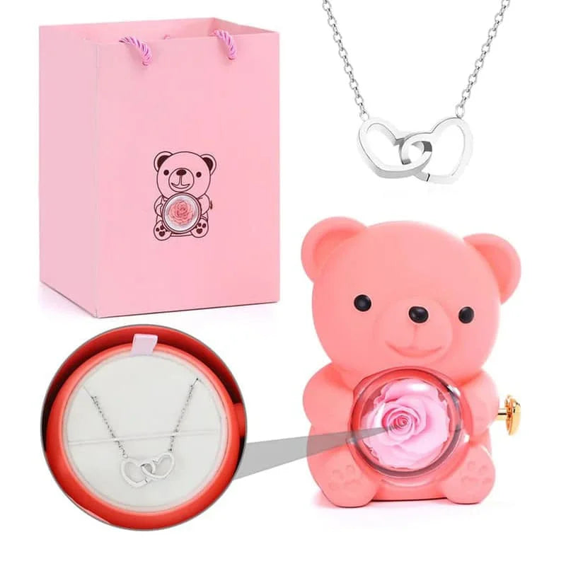 Rosenbär mit personalisierter Kette im Set