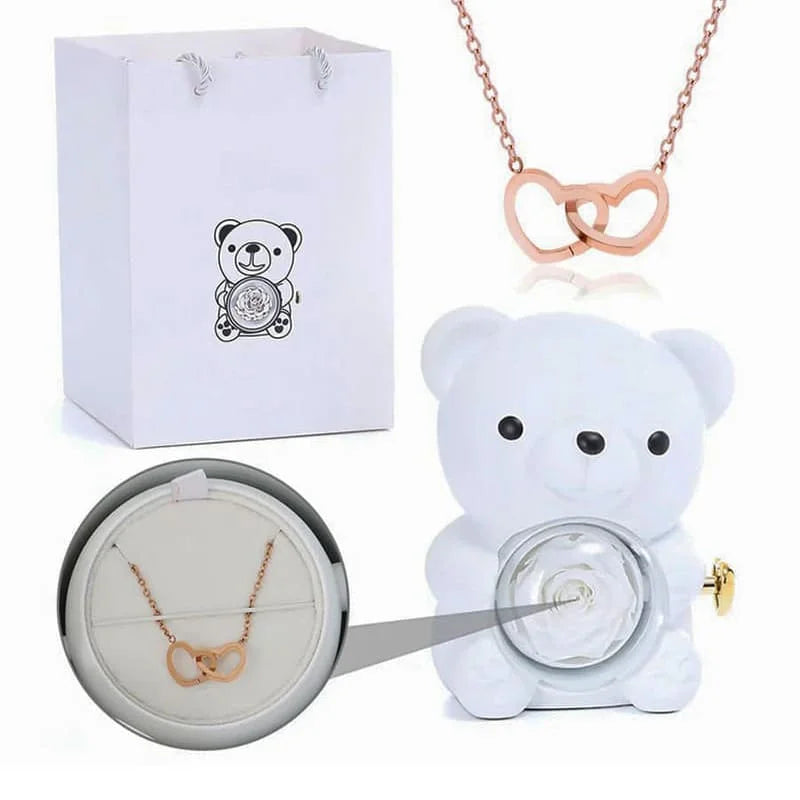Rosenbär mit personalisierter Kette im Set