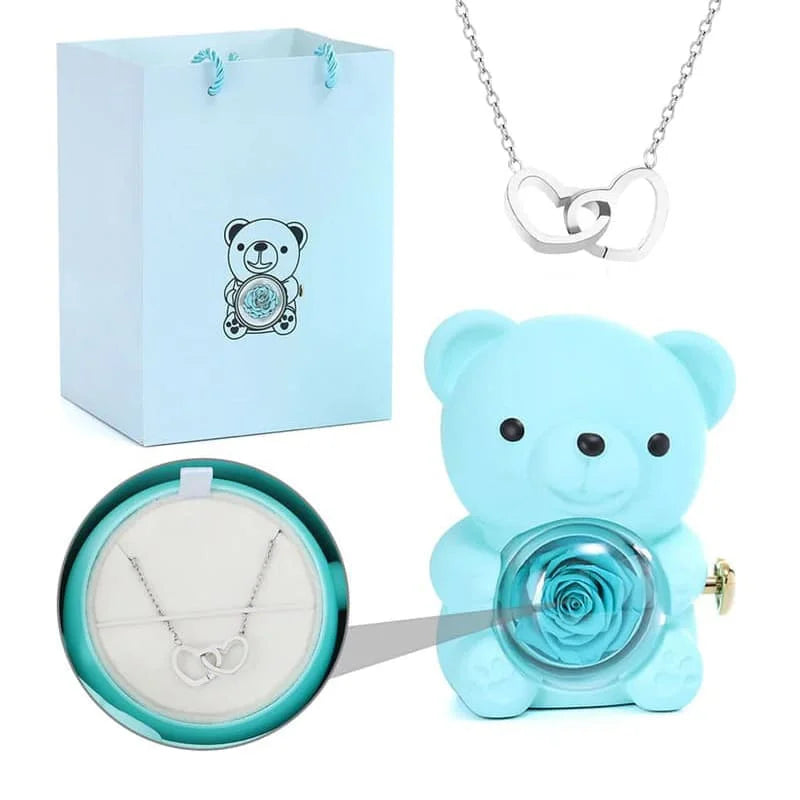 Rosenbär mit personalisierter Kette im Set