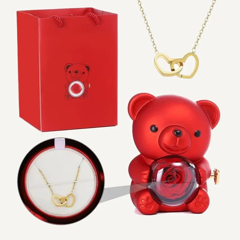 Rosenbär mit personalisierter Kette im Set