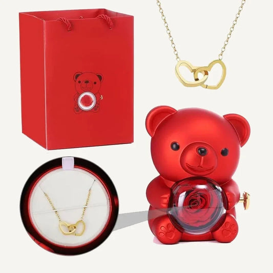 Rosenbär mit personalisierter Kette im Set