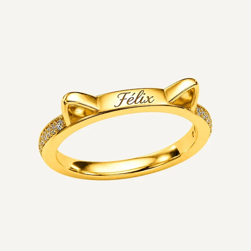 Ring mit Katzenohren und Namensgravur