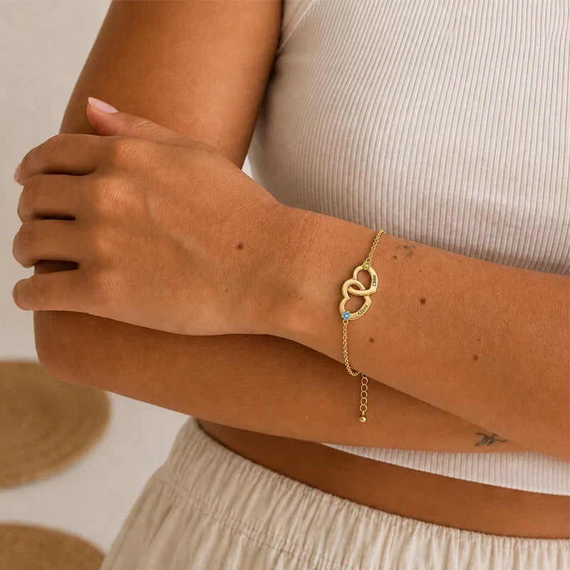 Herz Armband mit Namen und Geburtssteinen