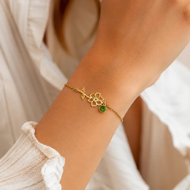 Geburtsstein Armband mit Blume