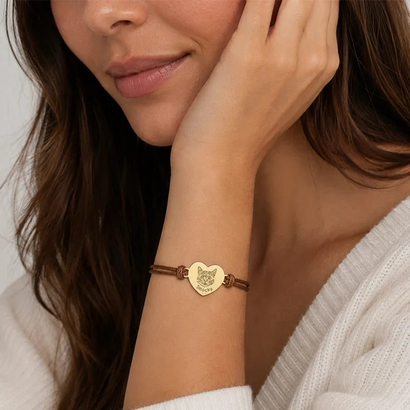 Armband mit Tierporträt graviert und Name