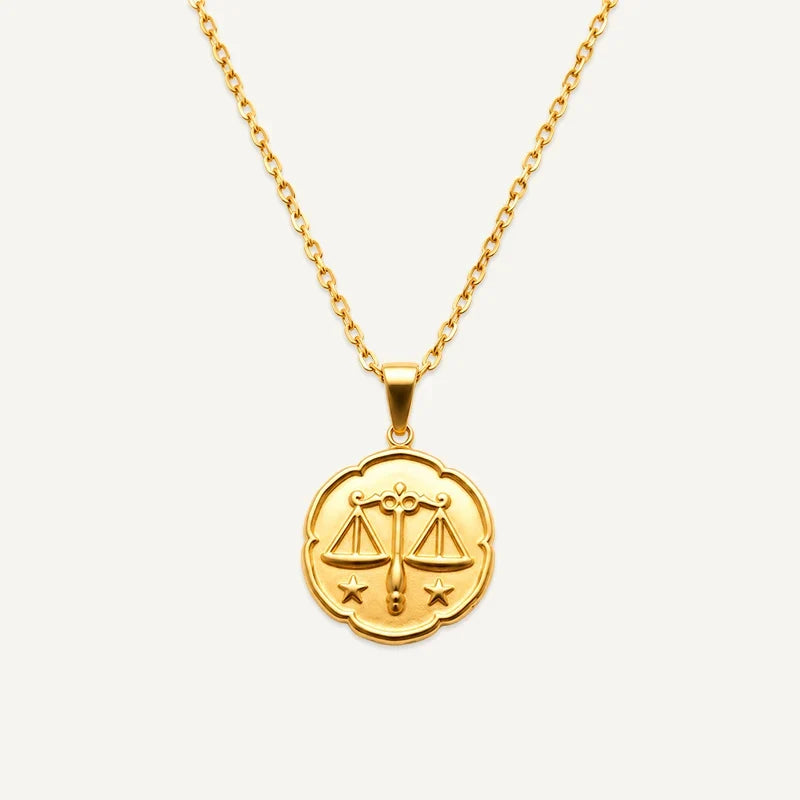 Sternzeichen Kette mit runder Medaille in Relief
