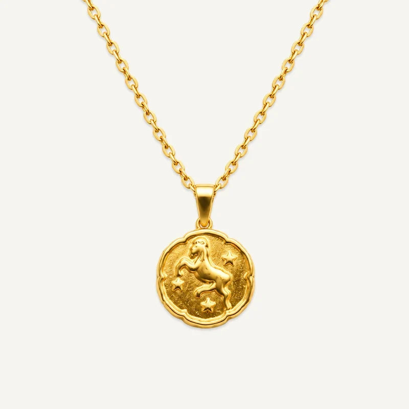 Sternzeichen Kette mit runder Medaille in Relief