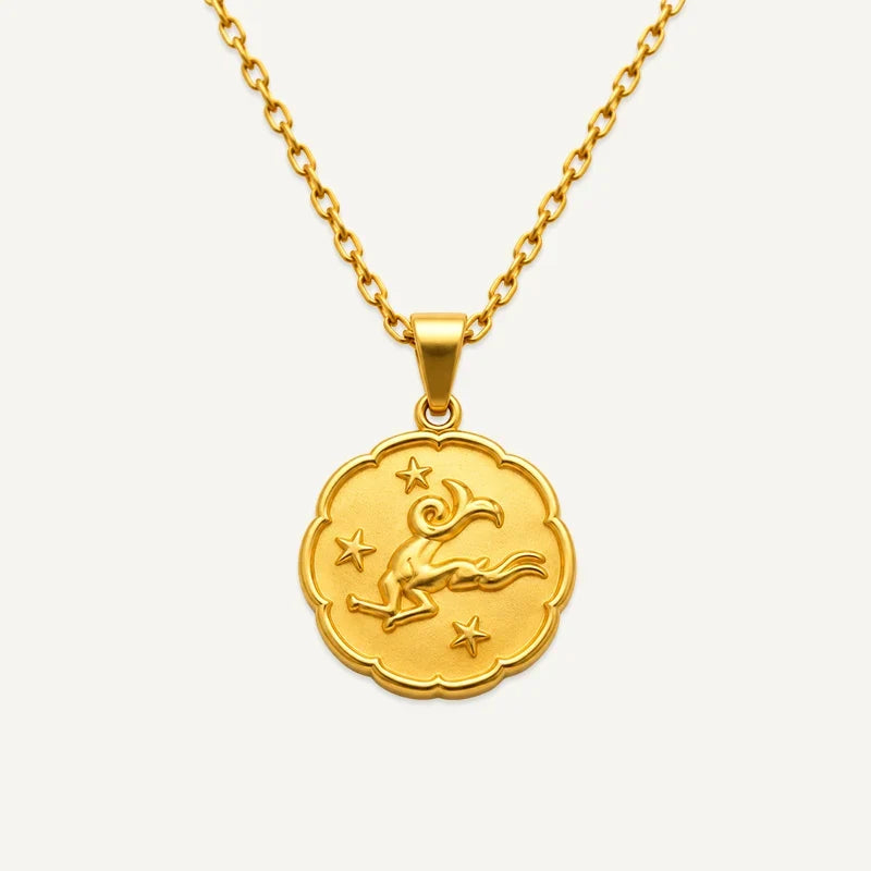 Sternzeichen Kette mit runder Medaille in Relief