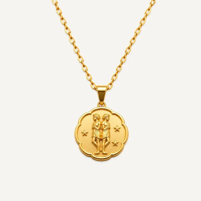 Sternzeichen Kette mit runder Medaille in Relief