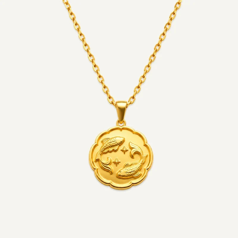 Sternzeichen Kette mit runder Medaille in Relief