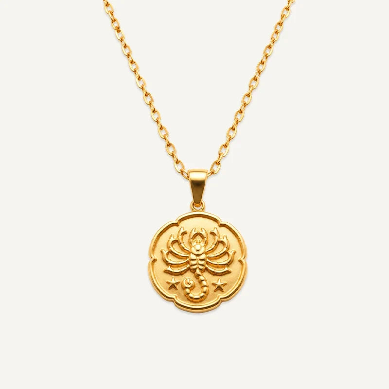 Sternzeichen Kette mit runder Medaille in Relief