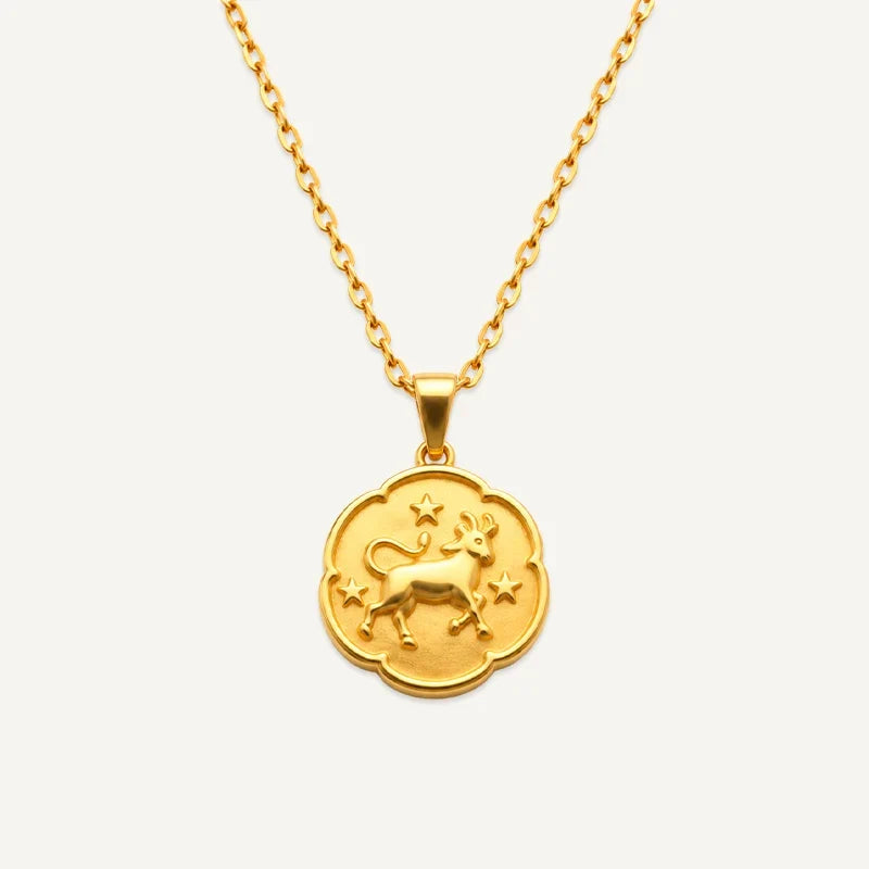 Sternzeichen Kette mit runder Medaille in Relief