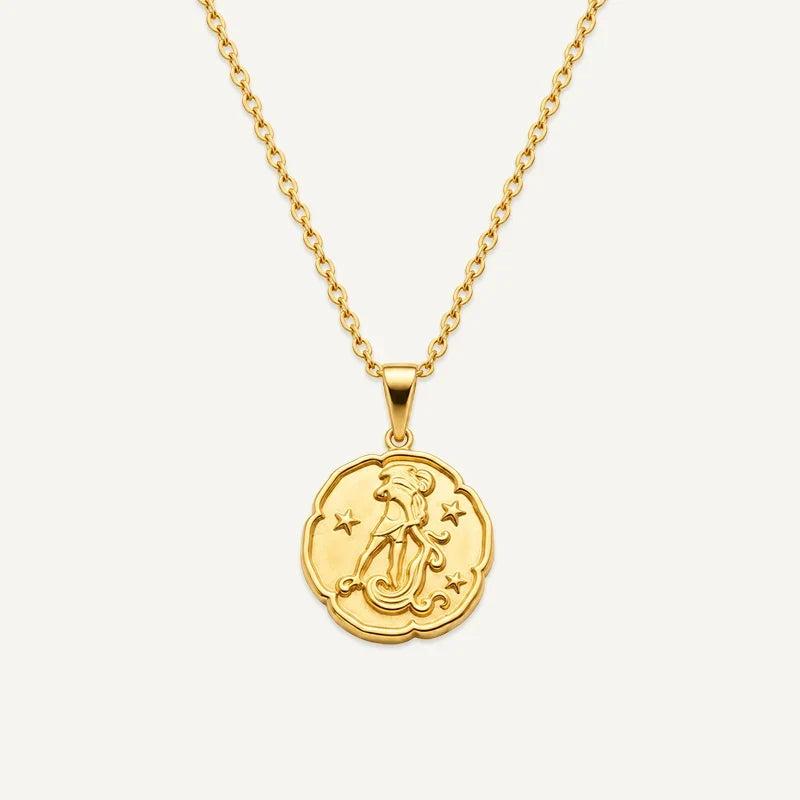 Sternzeichen Kette mit runder Medaille in Relief