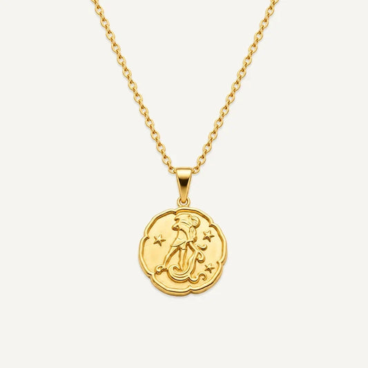 Sternzeichen Kette mit runder Medaille in Relief