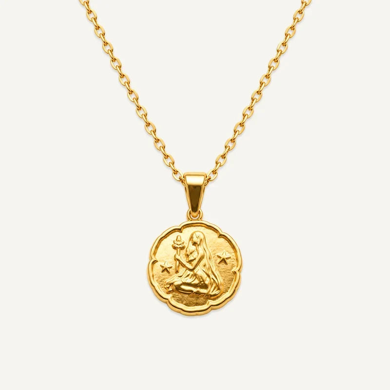 Sternzeichen Kette mit runder Medaille in Relief