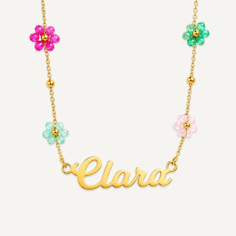 Kinderkette mit Namen und bunten Blumen