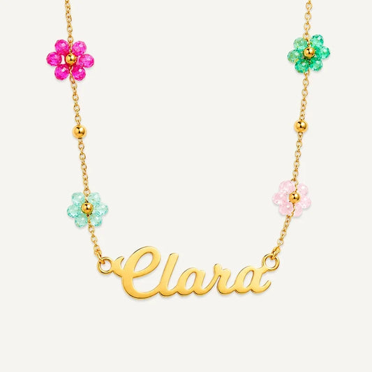 Kinderkette mit Namen und bunten Blumen