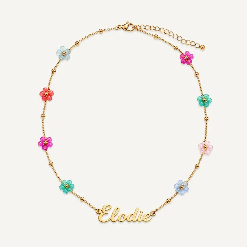 Kinderkette mit Namen und bunten Blumen